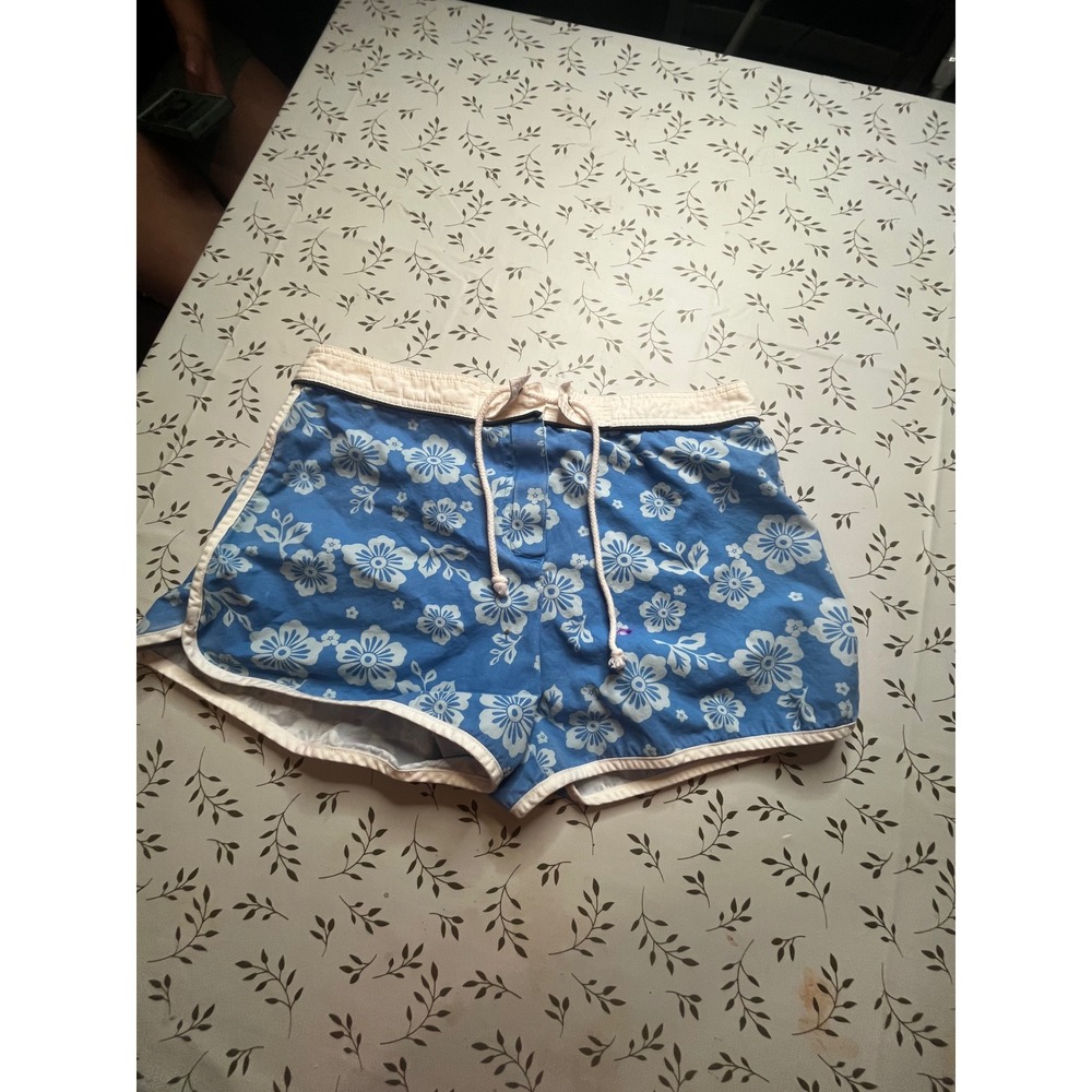American Eagle 80s vintage Blue Floral Board Shorts Women 10 Hawaiian Surf